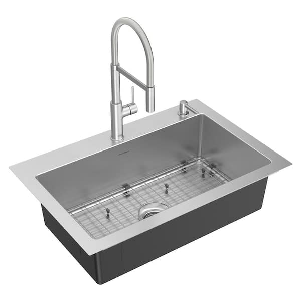 Raviv® Pull-Down Faucet and 33-Inch Stainless Steel Double-Bowl