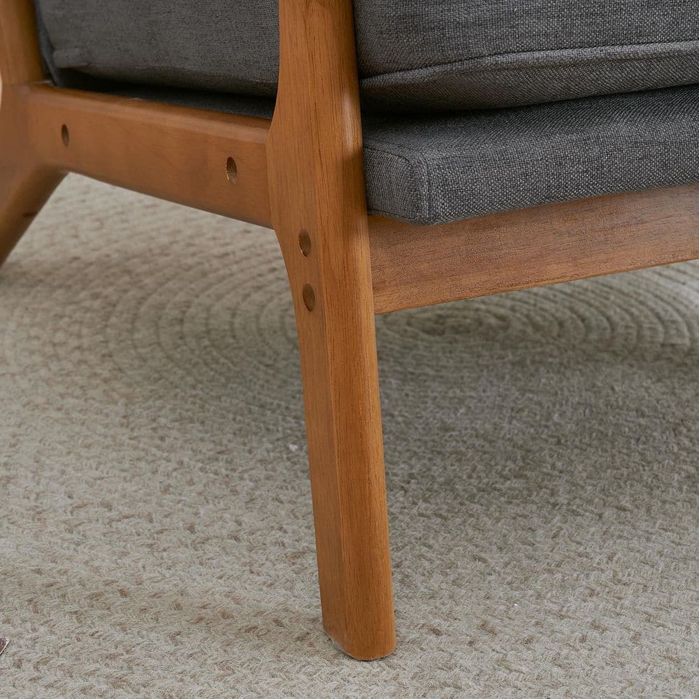 Dark Grey Linen Upholstered Wood Frame Accent Chair