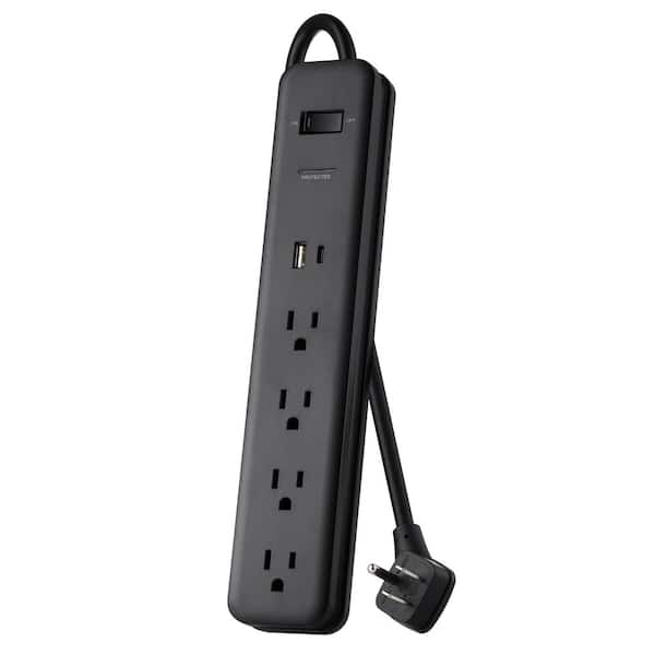 6 ft. 4-Outlet Surge Protector with 1 USB-A 1 USB-C Ports, Black