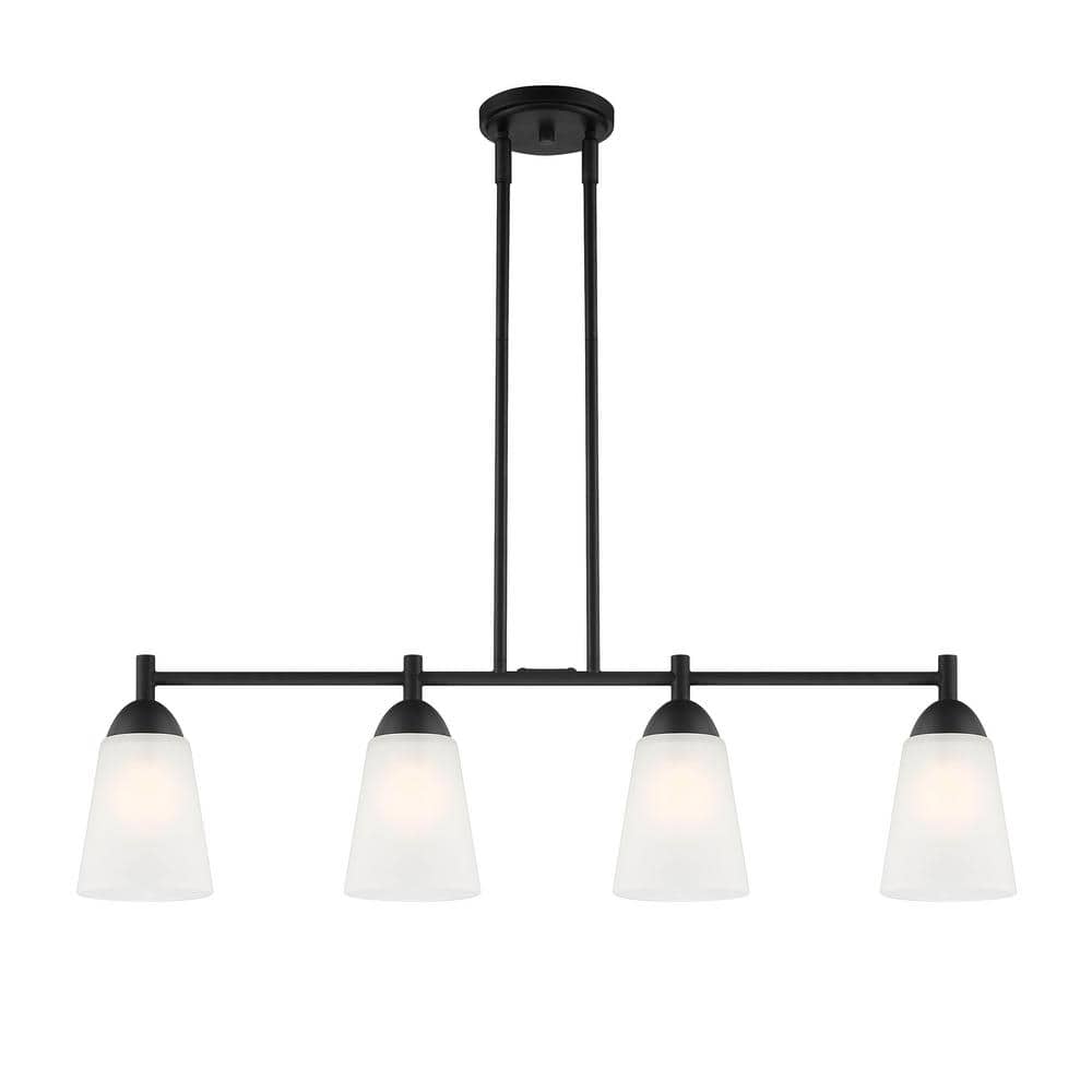 Malone 34" Matte Black Transitional Island Light with Frosted Glass