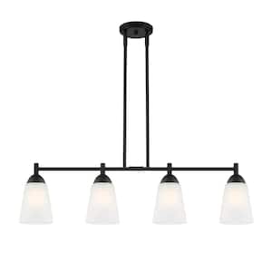 Malone 60-Watt 4-Light Matte Black Linear Pendant with Frosted Glass Shades