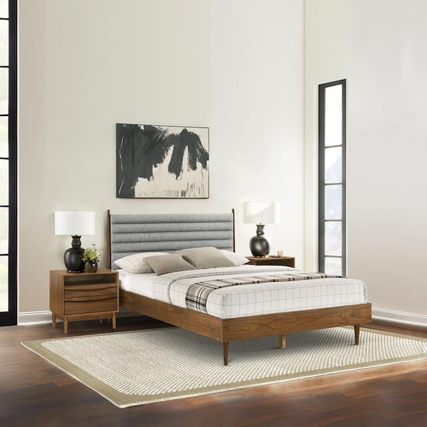 Armen Living Artemio 3-Piece Walnut Wood Queen Bedroom Set with ...