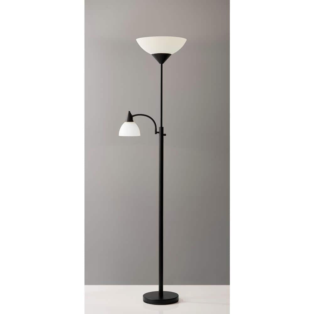 Black Adjustable Torchiere Floor Lamp with Reading Light