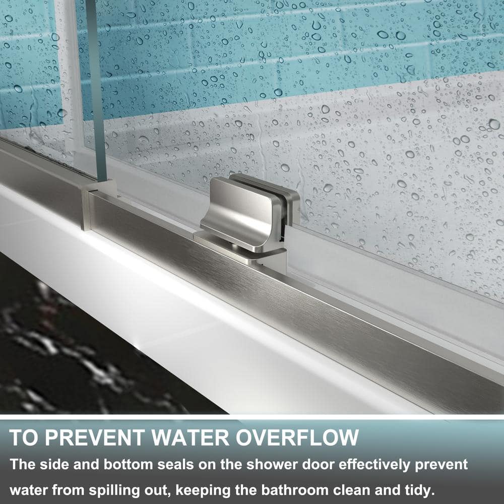 Brushed Nickel Semi-Frameless Pivot Shower Door with Clear Glass