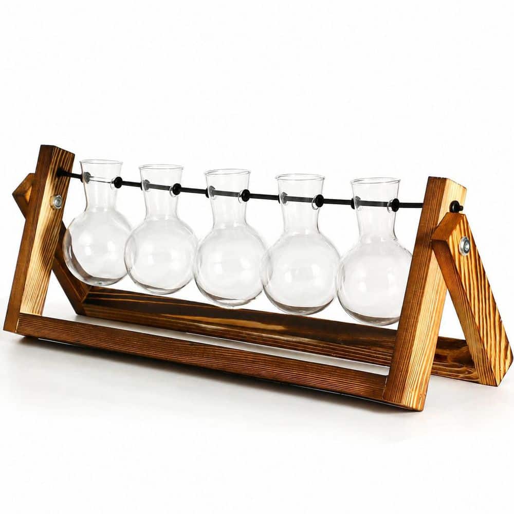 5 Bulb Vase Bulb Planter Wooden Stand Glass Terrarium Hydroponic Vase Set for Home Office Shelf Decoration price history on PriceWatchPro