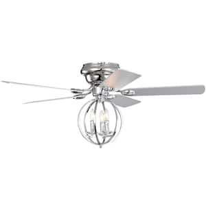 52 in. Indoor Chrome Ceiling Fan with Oval Lampshade, 2-Color-Option Blades and Remote Included