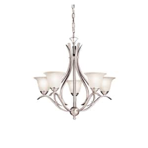 Dover 5-Light Brushed Nickel Transitional Dining Room Chandelier with White Etched Glass Shade