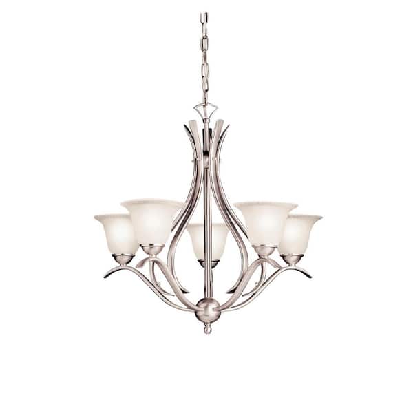 KICHLER Dover 24 in. 5-Light Brushed Nickel Transitional Shaded Bell Chandelier for Dining Room