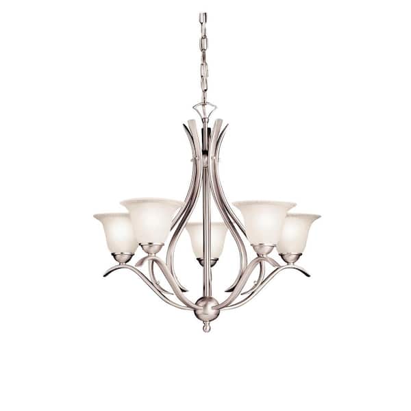 Dover 24 in. 5-Light Brushed Nickel Transitional Shaded Bell Chandelier for Dining Room