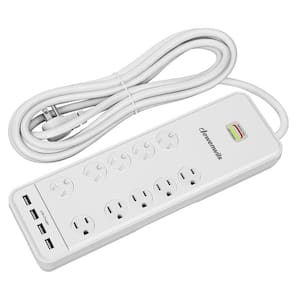 15 ft. 10-Outlet Surge Protector Power Strip with 4-USB Ports, 2480 J, White