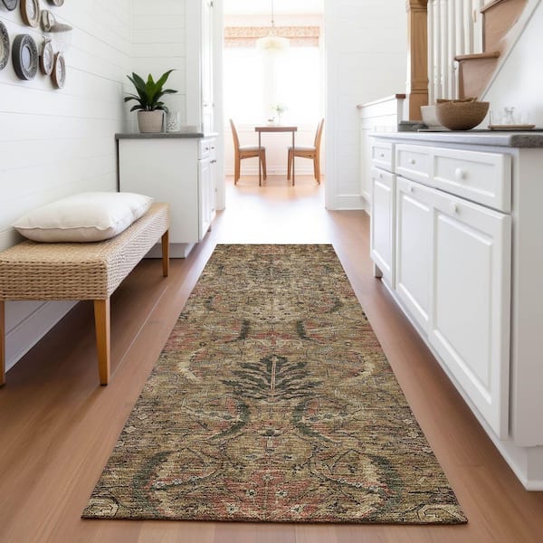 Mayfield Premium Machine Washable Abstract AMF1082 Brown 2 ft. 3 in. x 7 ft. 6 in. Runner Rug