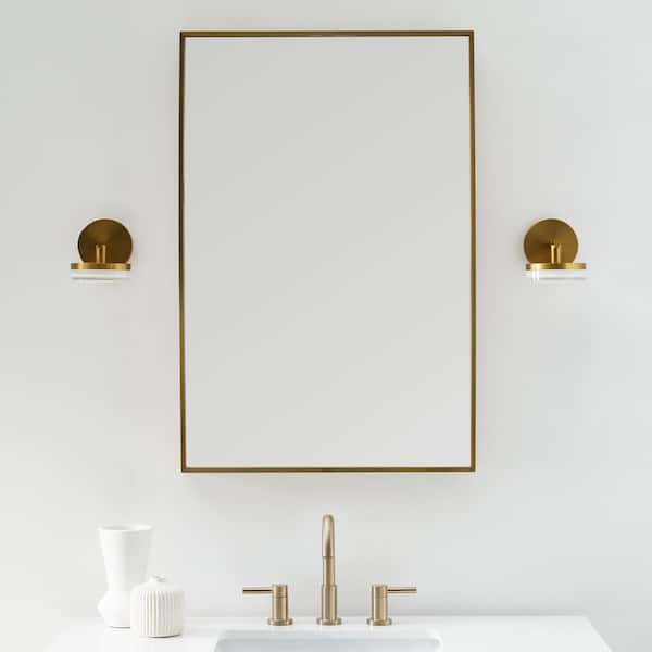 Generation Lighting - Studio Khan 4.8 in. 1-Light Burnished Brass Integrated LED Bathroom Bedroom Wall Vanity Light Silk White Glass Shade