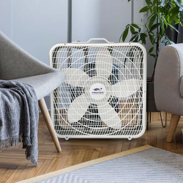 20 in Box Fan in White with 3 Speed Control and Carry Handle
