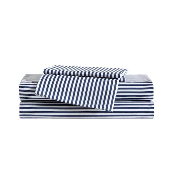 Vivid Stripe 3-Piece White/Moon Blue Microfiber Twin Xl Sheet Set