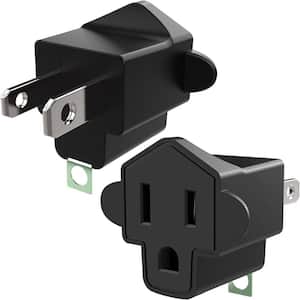 15 Amp Grounded 3-to-2 Prong Adapter with Fireproof, Black (2-Pack)