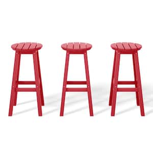 Laguna 29 in. HDPE Plastic All Weather Backless Round Seat Bar Height Outdoor Bar Stool in Red (Set of 3)