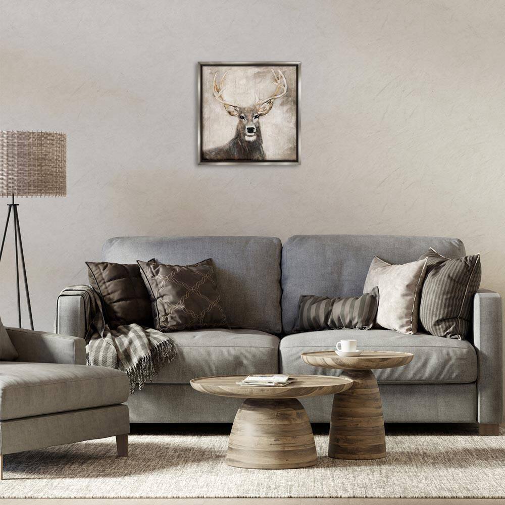 Gazing Deer in Neutrals by Sally Swatland Gray Floater Frame Animal Graphic Art Print 18 in. x 18 in. price history on PriceWatchPro
