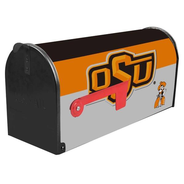 Sainty International Black/Orange/Gray Post Mount Oklahoma State University Mailbox