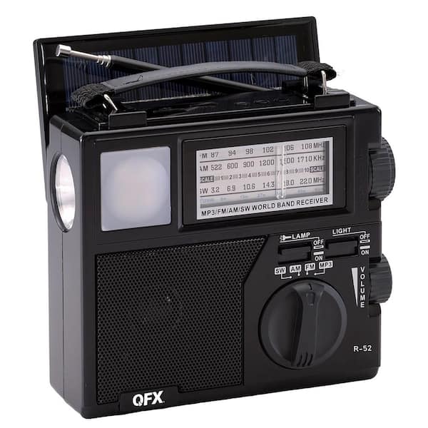 Portable AM/FM/Shortwave Radio with Bluetooth, Flashlight, and Solar Panel, Black