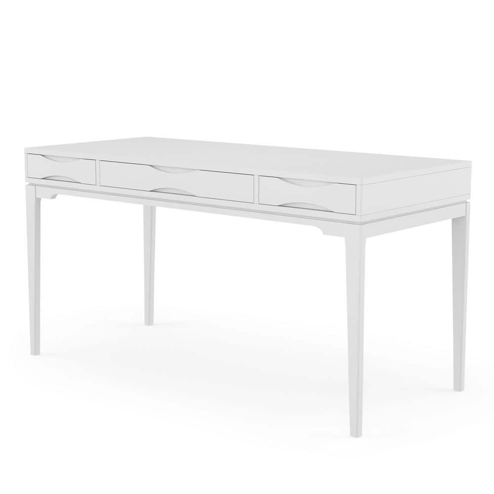 Harper White Solid Hardwood Desk with Keyboard Tray and Drawers