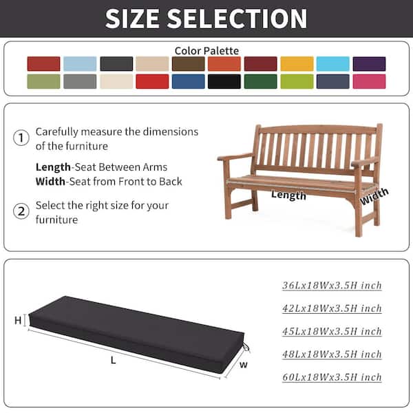 42 in. x 18 in. x 3.5 in. Rectangular Outdoor Porch Swing Bench Cushion Grey