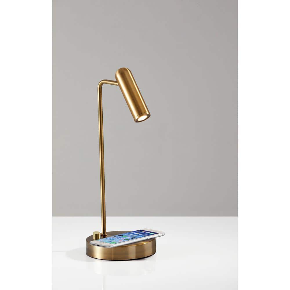 AdessoCharge 17" Antique Brass LED Desk Lamp with Wireless Charging