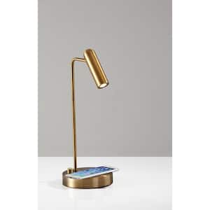 Kaye 16.5 in. Antique Brass LED Desk Lamp with Qi Wireless Charging