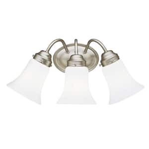 Independence 18 in. 3-Light Brushed Nickel Transitional Bathroom Vanity Light with Satin Etched Cased Opal Glass