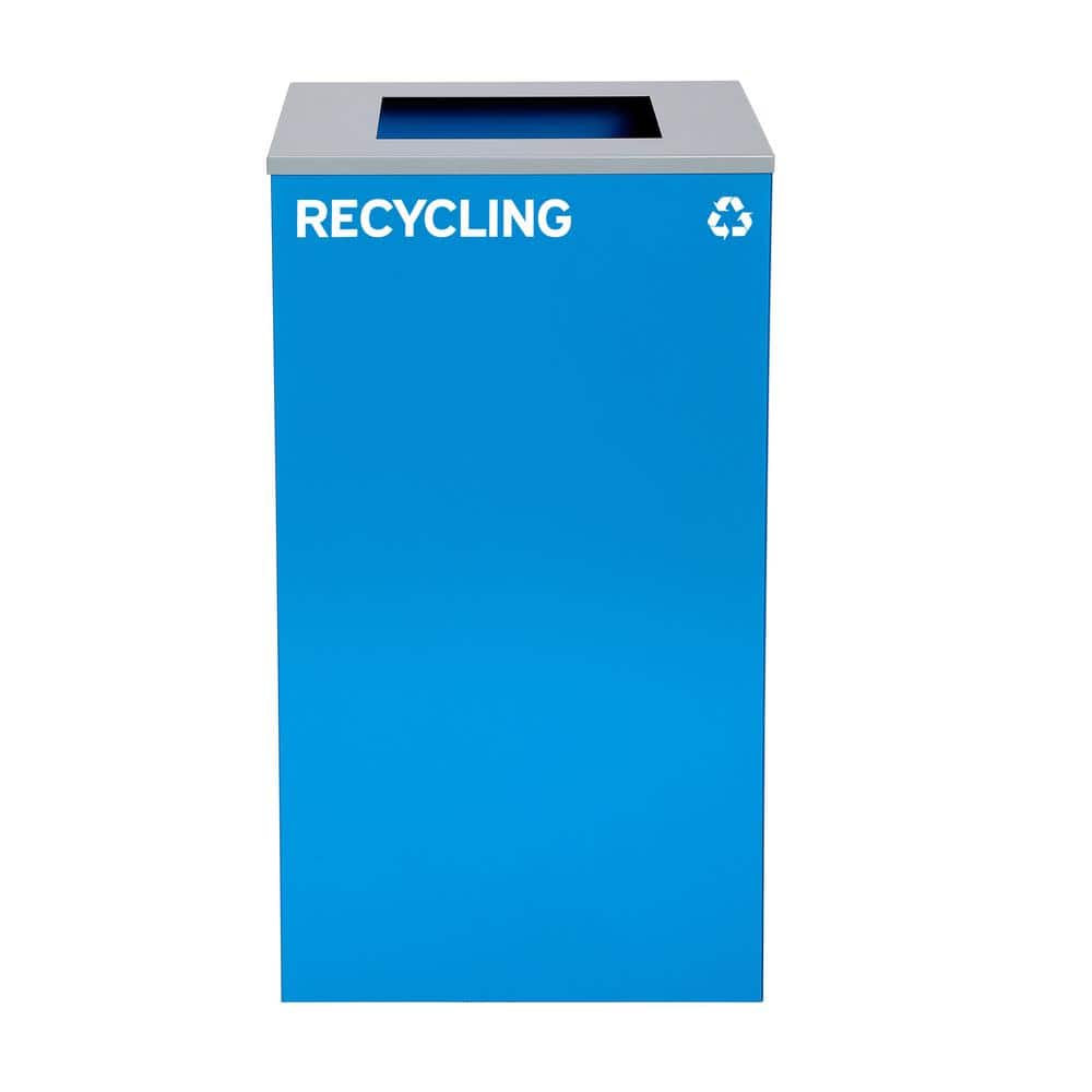 29 Gal. Blue Steel Commercial Recycling Bin Receptacle with Square Slot Lid