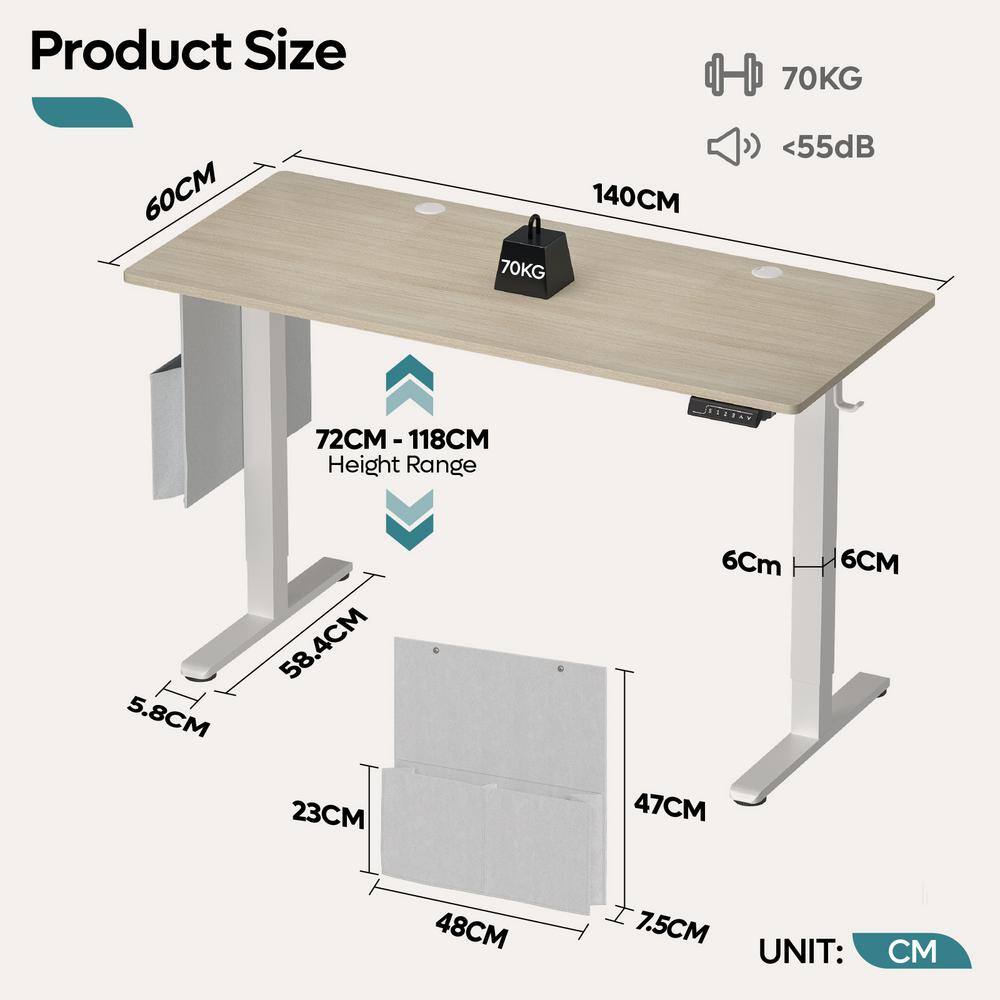 White Oak Adjustable Height Standing Desk with USB Port