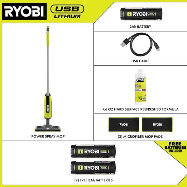 USB Lithium Cordless Agitating Spray Mop Kit with Battery, Charging Cable, (2) Cloth Pads, Formula and 3.0 Ah Battery