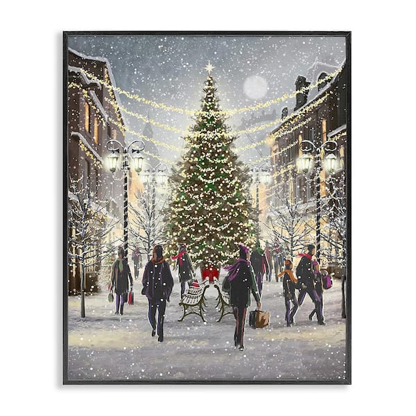 Stupell Industries Town Christmas Tree by Pip Wilson 1-Piece Framed Graphic Print People Poster Art Print 30 in. x 24 in.