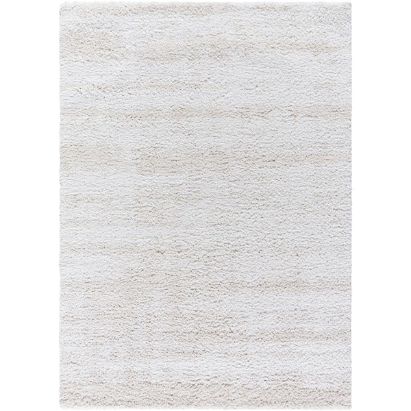 Livabliss Sacramento Shag White/Oatmeal 8 ft. x 10 ft. Modern Indoor Area Rug