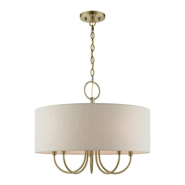 AVIANCE LIGHTING Whitney 5-Light Antique Brass Pendant Chandelier