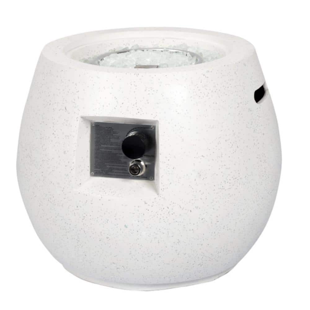 White Concrete Propane Outdoor Fire Pit Table with Lid for Porch, Backyard,