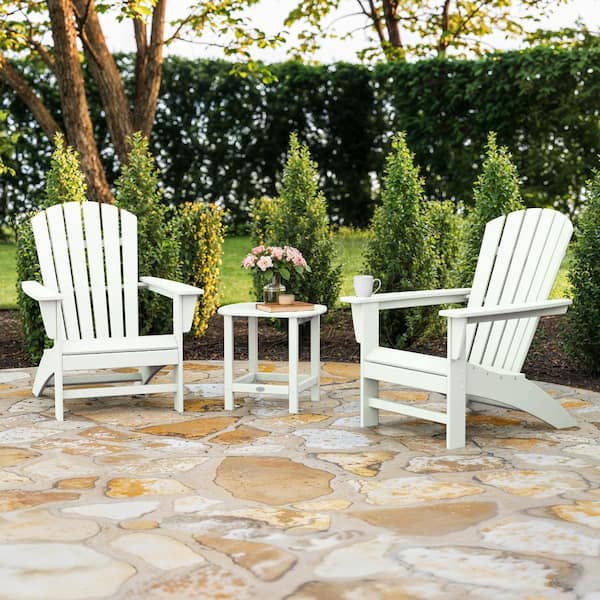 POLYWOOD Grant Park White 3-Piece Plastic Traditional Curveback Adirondack Patio Conversation Set