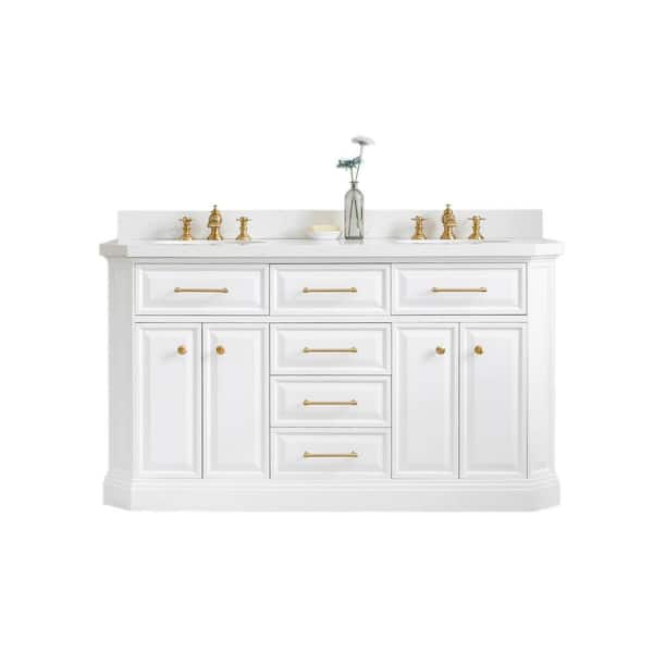 Water Creation Palace 60 in. W Bath Vanity in Pure White with Quartz ...