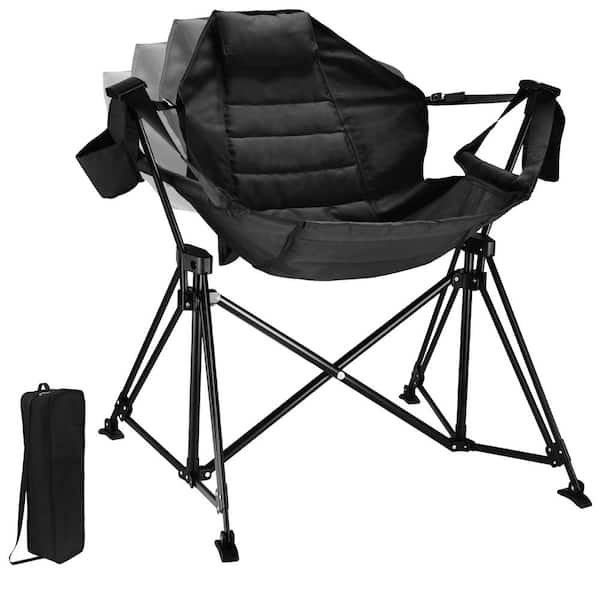 Unbranded Black Metal Outdoor Rocking Chair Foldable Camping Chair for Outside Swinging Camp with Stand