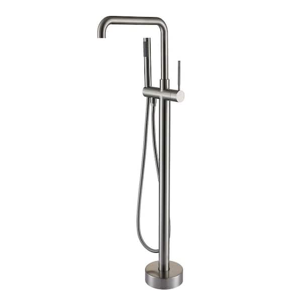 Single-Handle Freestanding Bathtub Faucet with Hand Shower in Brushed Nickel