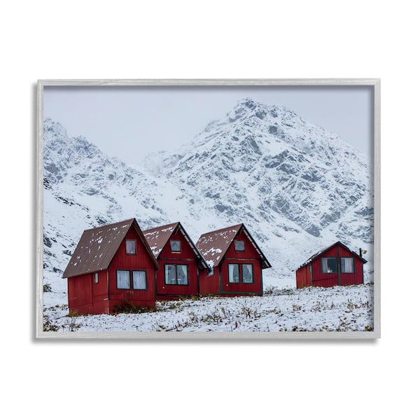 Stupell Industries Snowy Mountain Shacks by Daniel Sproul 1-Piece Framed Graphic Print Nature Poster Art Print 14 in. x 11 in.