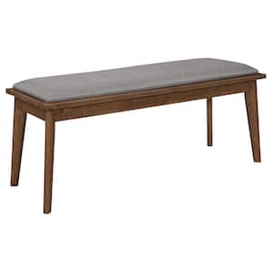 Alfredo Gray and Natural Walnut Fabric Upholstered Dining Bench 46 in. W