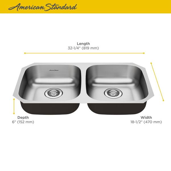 American Standard Portsmouth Undermount Stainless Steel 32 In Ada Double Bowl Kitchen Sink 18dbs 075 The Home Depot