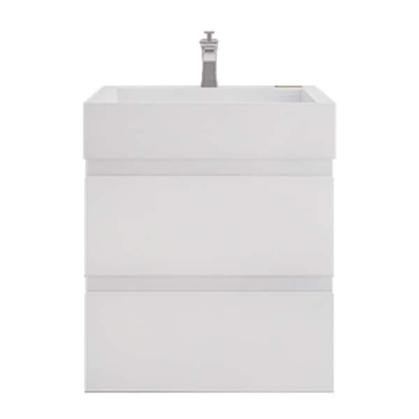 Monterey 24 in. W x 20 in. D x 26 in. H Single Sink Floating Bath Vanity in High Gloss White with White Acrylic Top