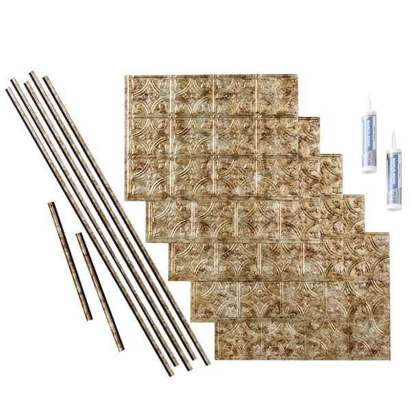Traditional 1 18 in. x 24 in. Bermuda Bronze Vinyl Decorative Wall Tile Backsplash 15 sq. ft. Kit