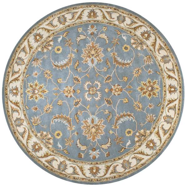 Unbranded Sareena Blue 8 ft. Round Floral Wool Area Rug