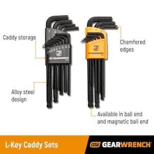 SAE Long Arm Ball End Hex Key Set with Caddy (13-Piece)