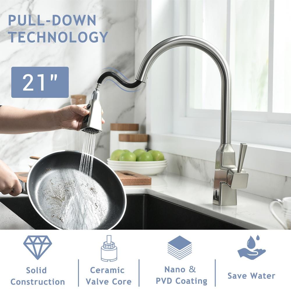 Brushed Nickel Touchless Kitchen Faucet with Pull-Down Sprayer