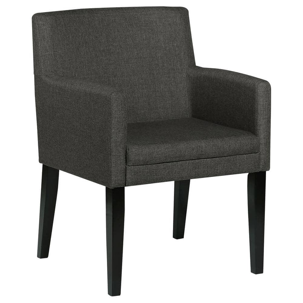 Charcoal Gray Upholstered Arm Chair with Black Wood Legs, Set of 2