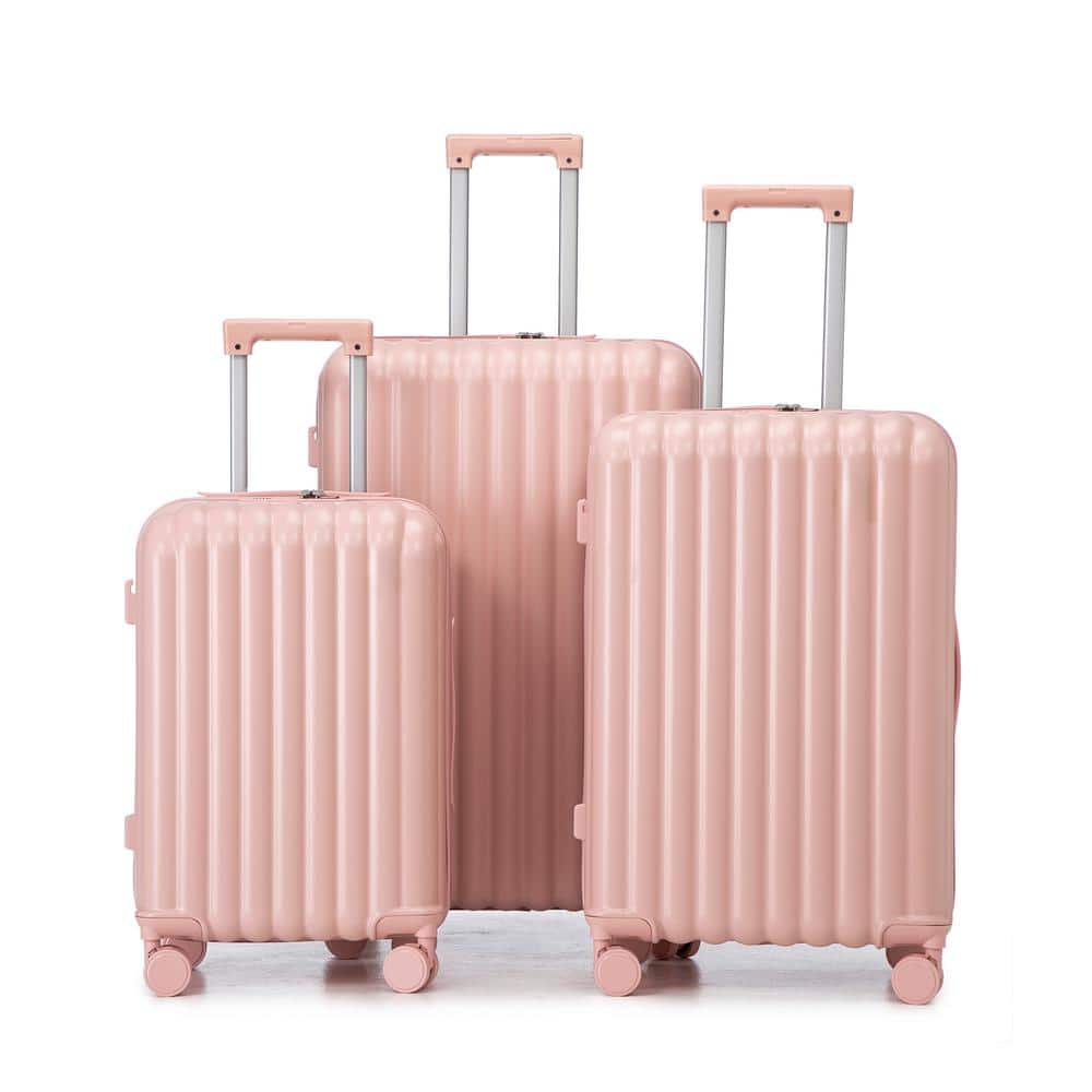 Tatahance 3-Piece Pink ABS Hardside Spinner Wheel Luggage Set with