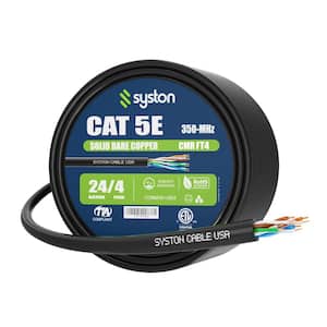 250 ft. Black CMR Cat 5e 350 MHz 24 AWG Solid Bare Copper Outdoor/Indoor Ethernet Network Wire- Bulk No Ends